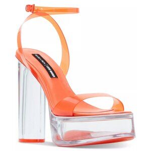 NWB Jessica Rich x Steve Madden Nova Lucite Platform Dress Sandals Orange Sz 6